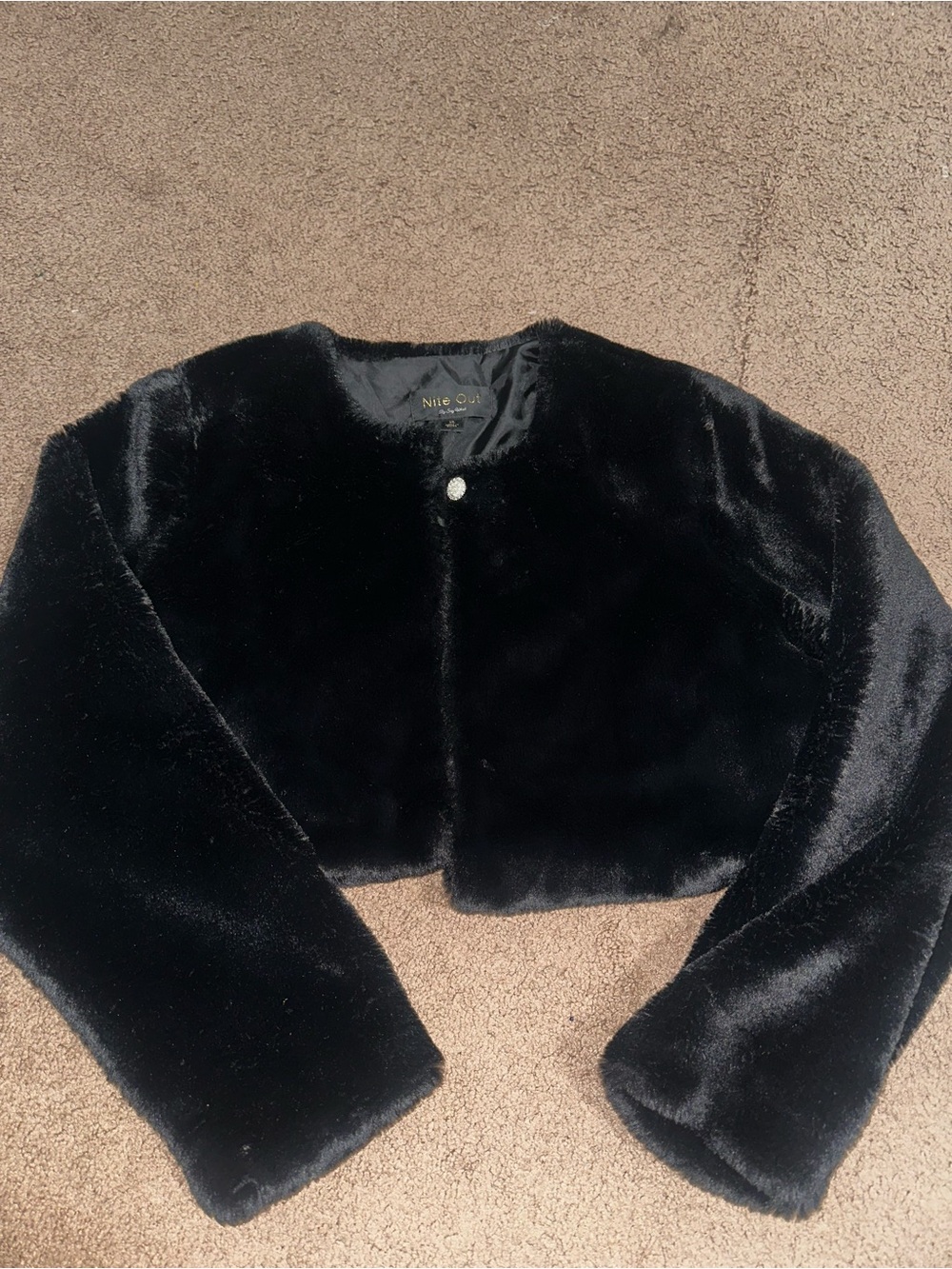 Cropped faux fur one button cardigan jacket overcoat